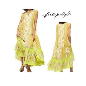 Free People Hanalei Bay Floral Lace Up Maxi Dress Coconut Milk Floral Tropical